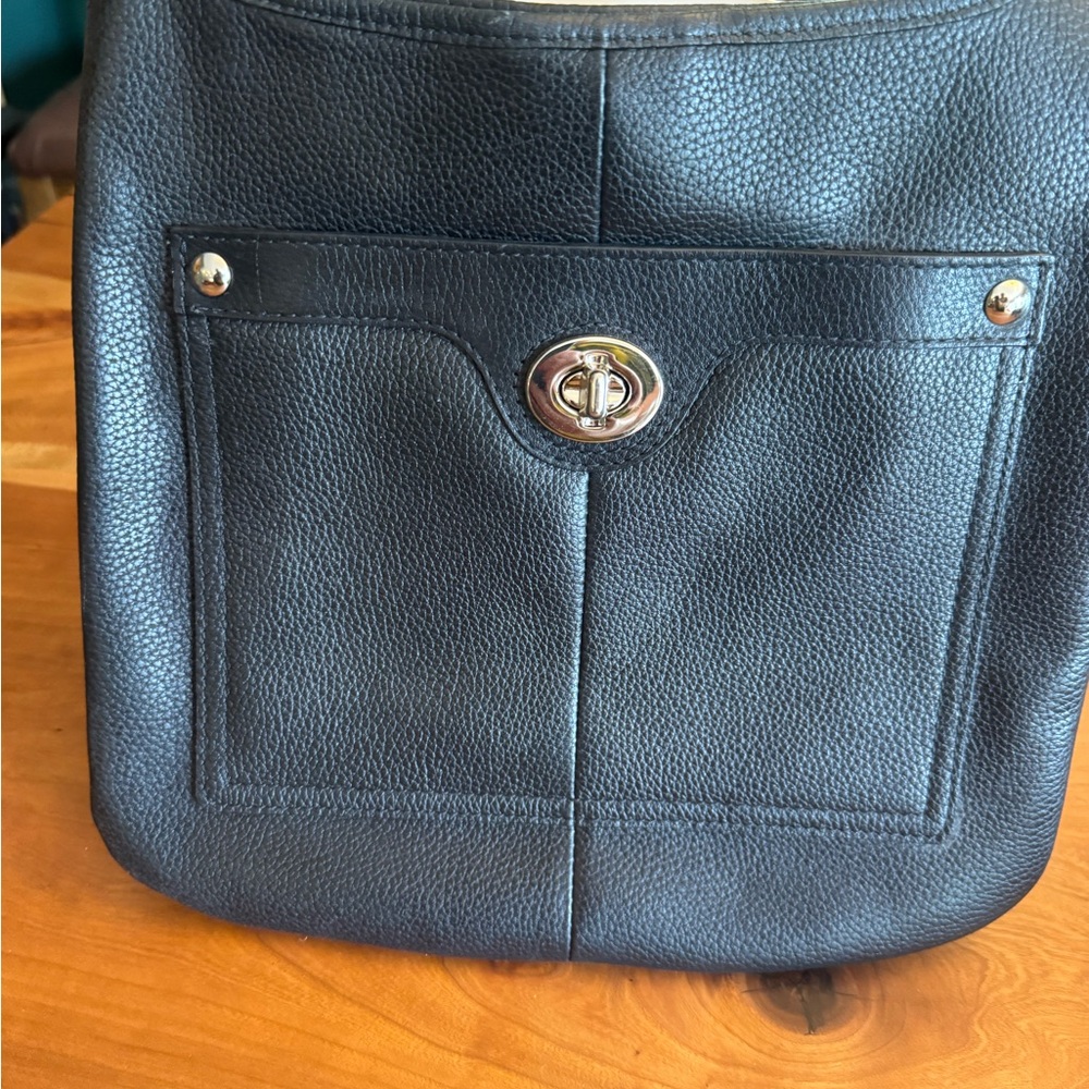 Coach Black Shoulder Bag with Textured Leather and Minimalist Design